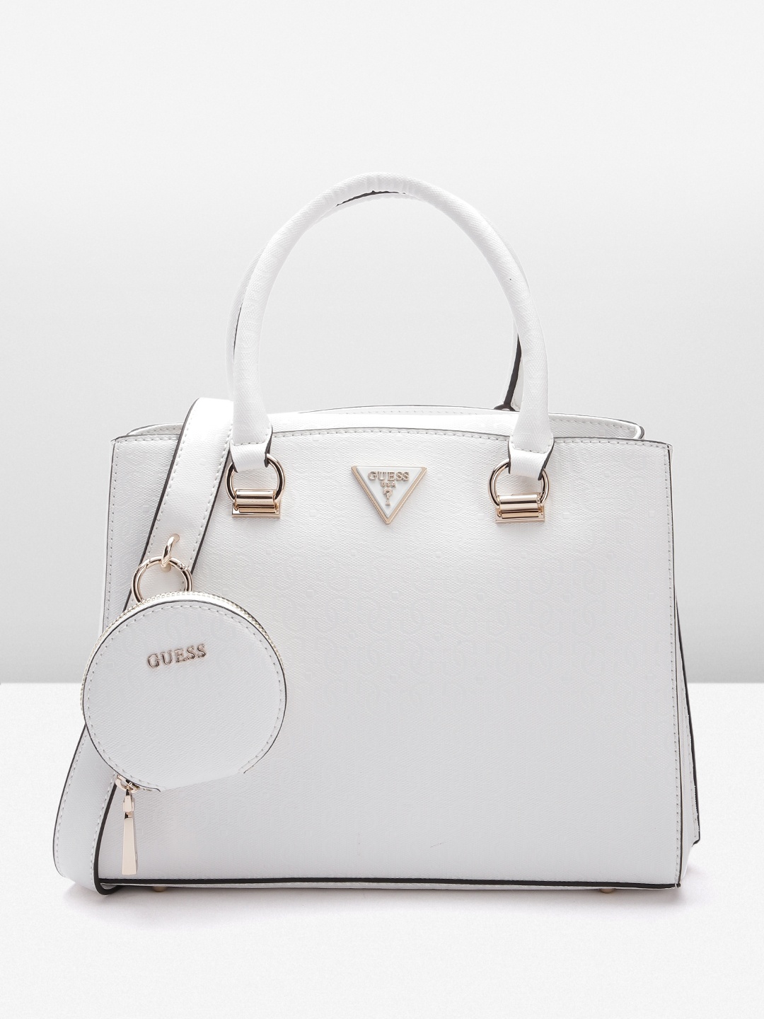 

GUESS Women Brand Logo Textured Structured Handheld Bag, White