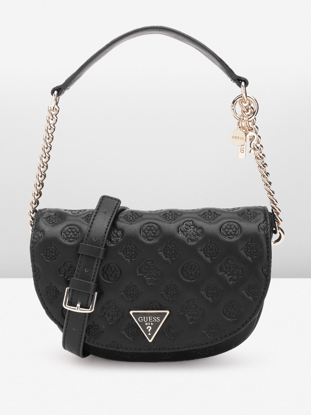 

GUESS Women Floral Textured Half Moon Foldover Shoulder Bag, Black