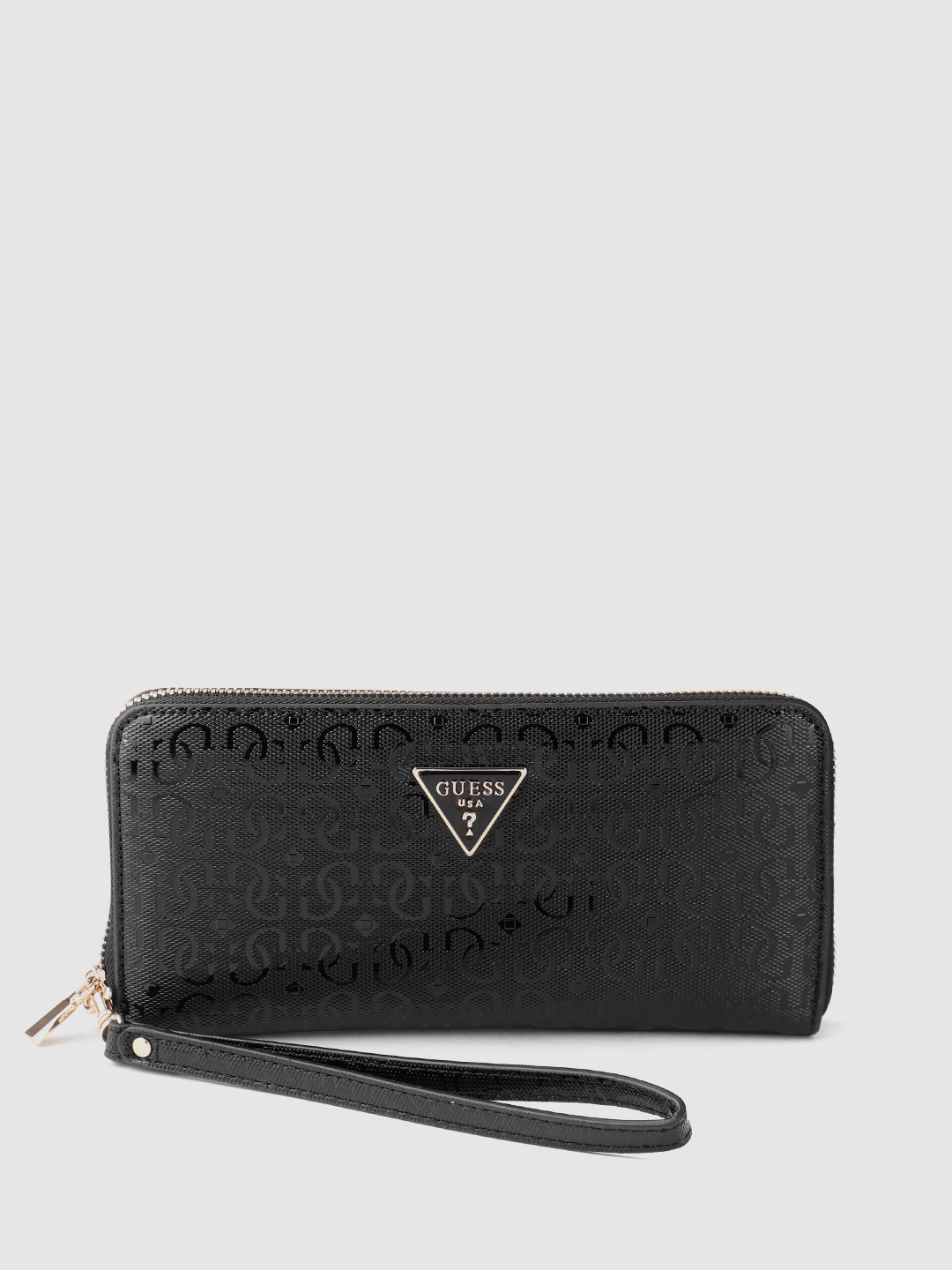 

GUESS Women Brand Logo Textured Zip Around Wallet with Detachable Wrist Loop, Black