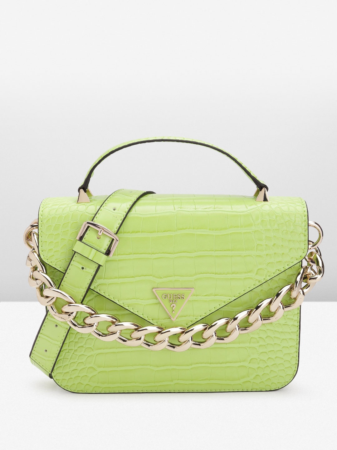 

GUESS Women Croc Textured Structured Handheld Bag, Fluorescent green