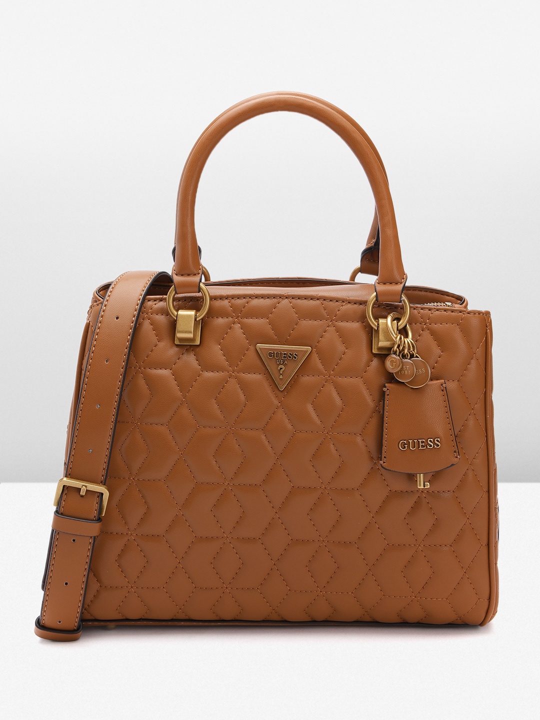 

GUESS Women Quilted Structured Handheld Bag, Brown