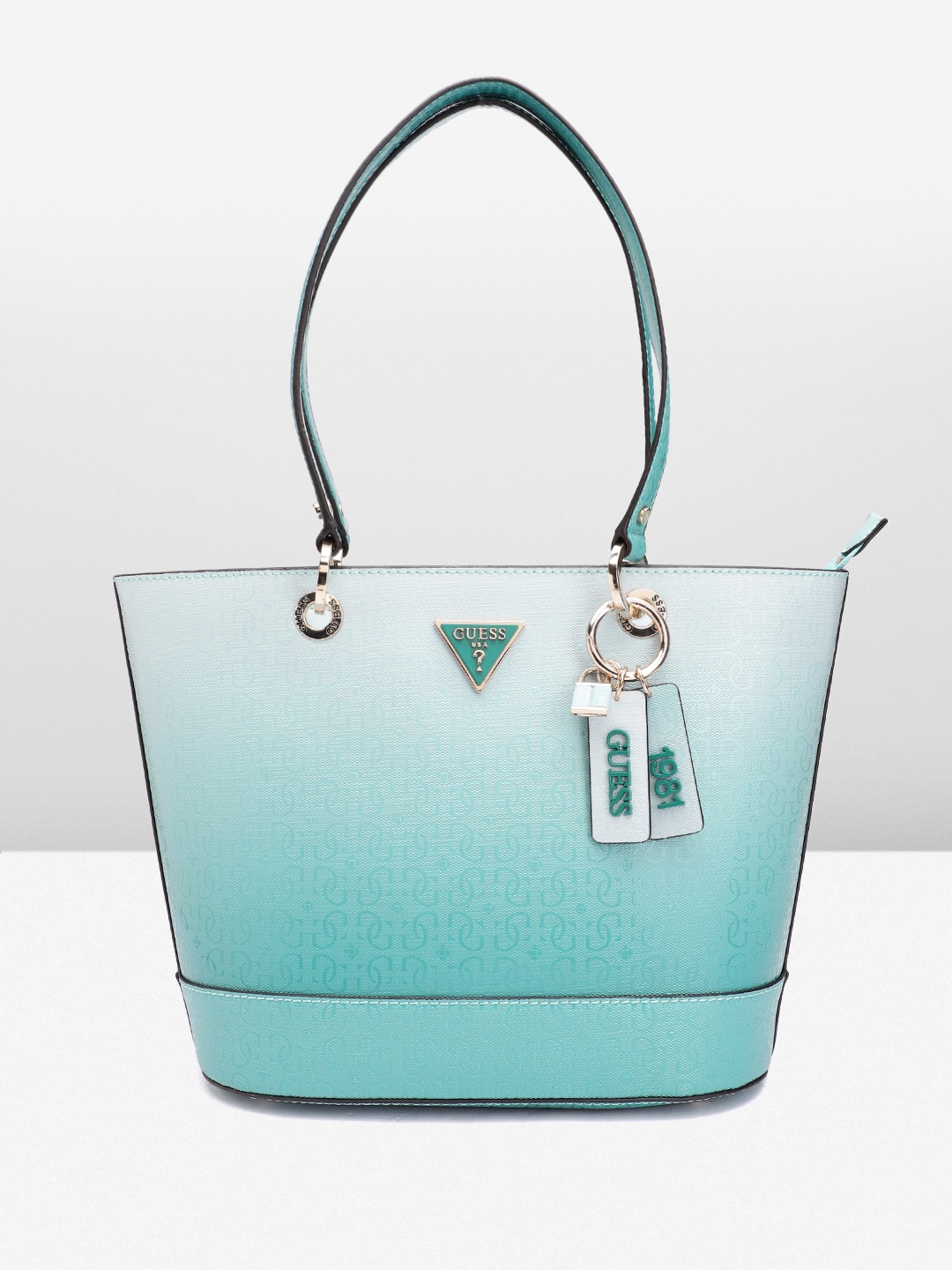 

GUESS Women Brand Logo Textured Structured Shoulder Bag, Blue