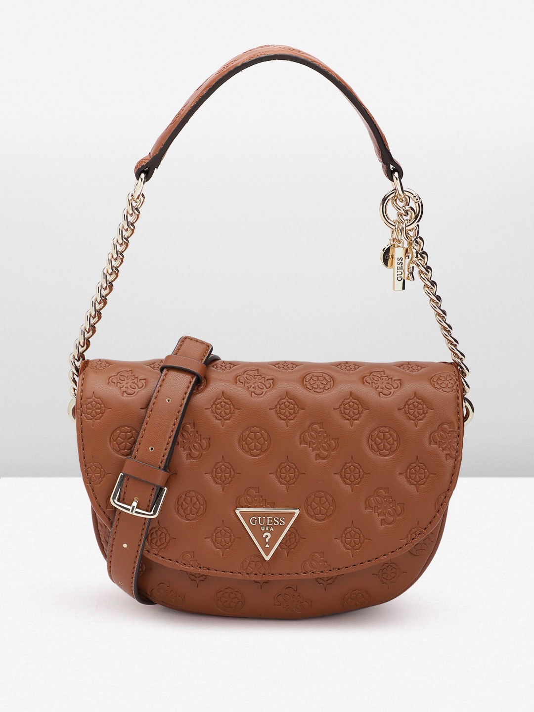 

GUESS Women Floral Textured Half Moon Foldover Shoulder Bag, Brown