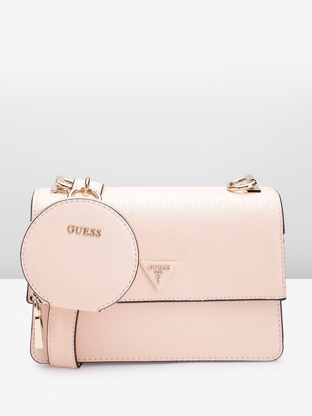 

GUESS Women Brand Logo Textured Structured Sling Bag, Pink