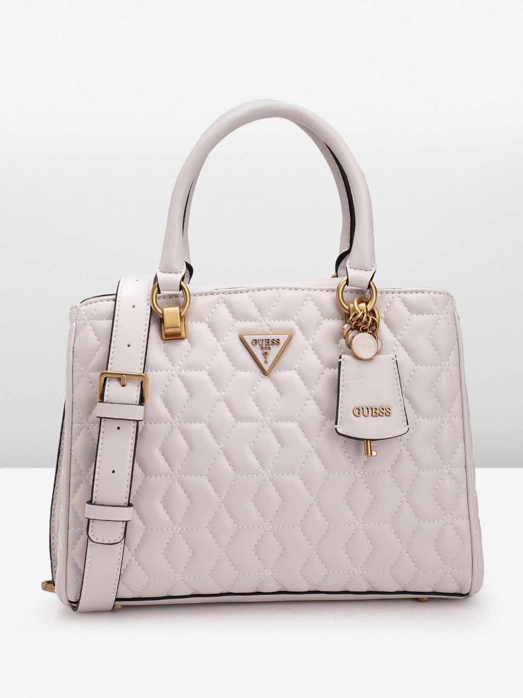 

GUESS Women Textured Structured Handheld Bag, Grey