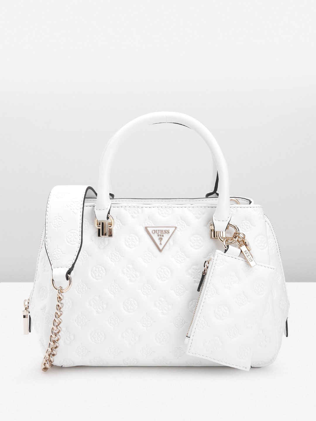 

GUESS Women Textured Structured Handheld Bag, White