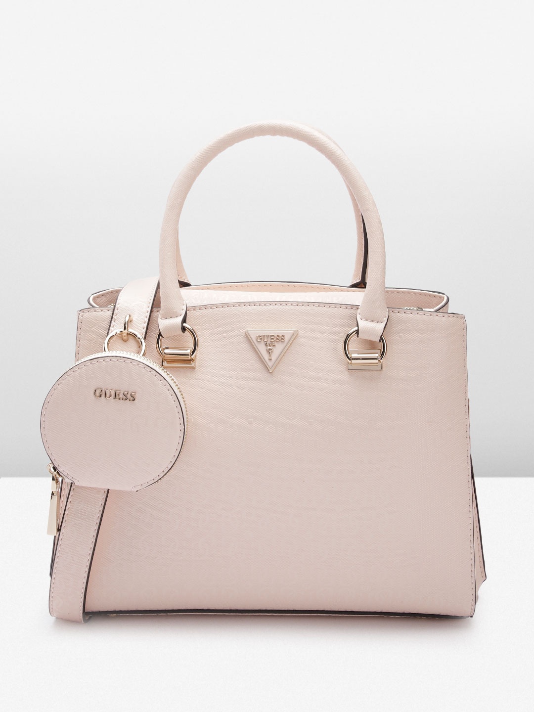 

GUESS Women Brand Logo Textured Structured Handheld Bag, Pink
