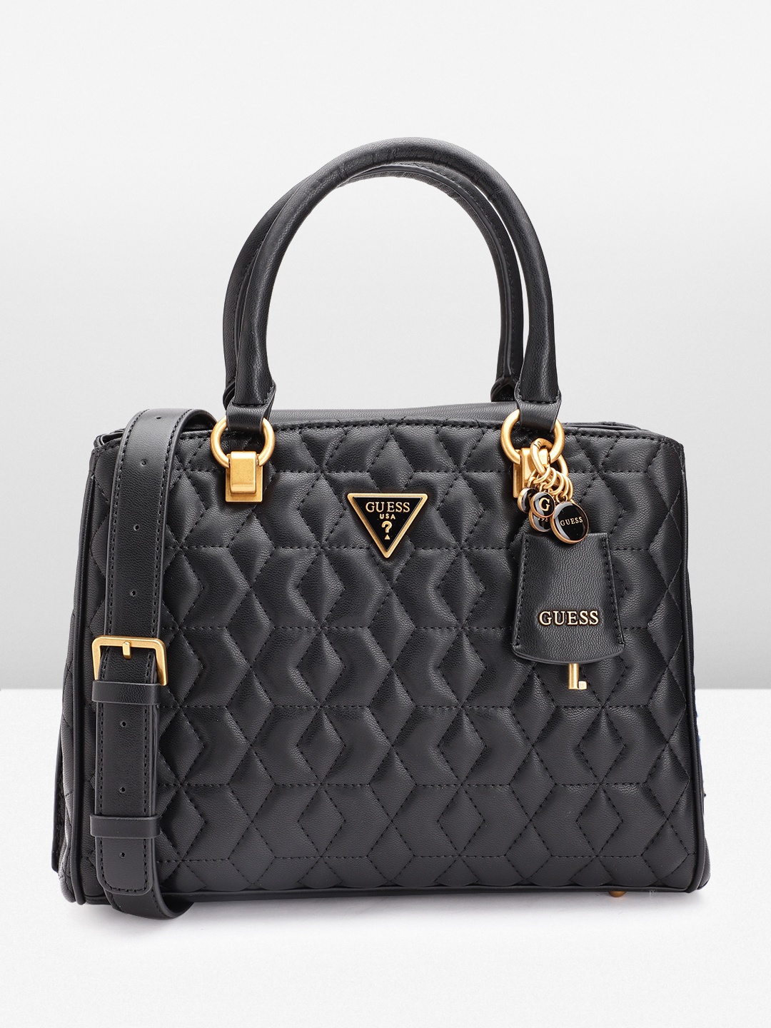 

GUESS Women Textured Structured Handheld Bag, Black