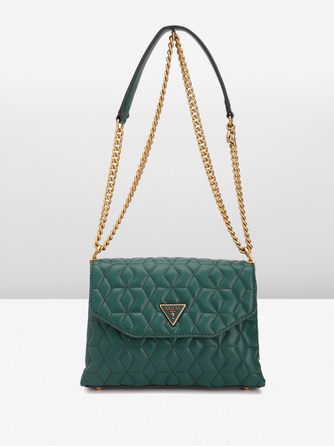

GUESS Structured Shoulder Bag with Quilted Detail, Green
