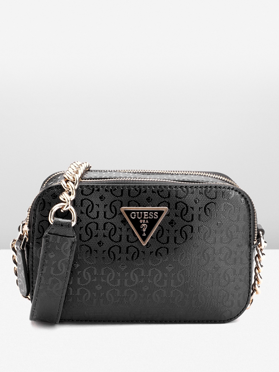 

GUESS Brand Logo Textured Structured Sling Bag, Black