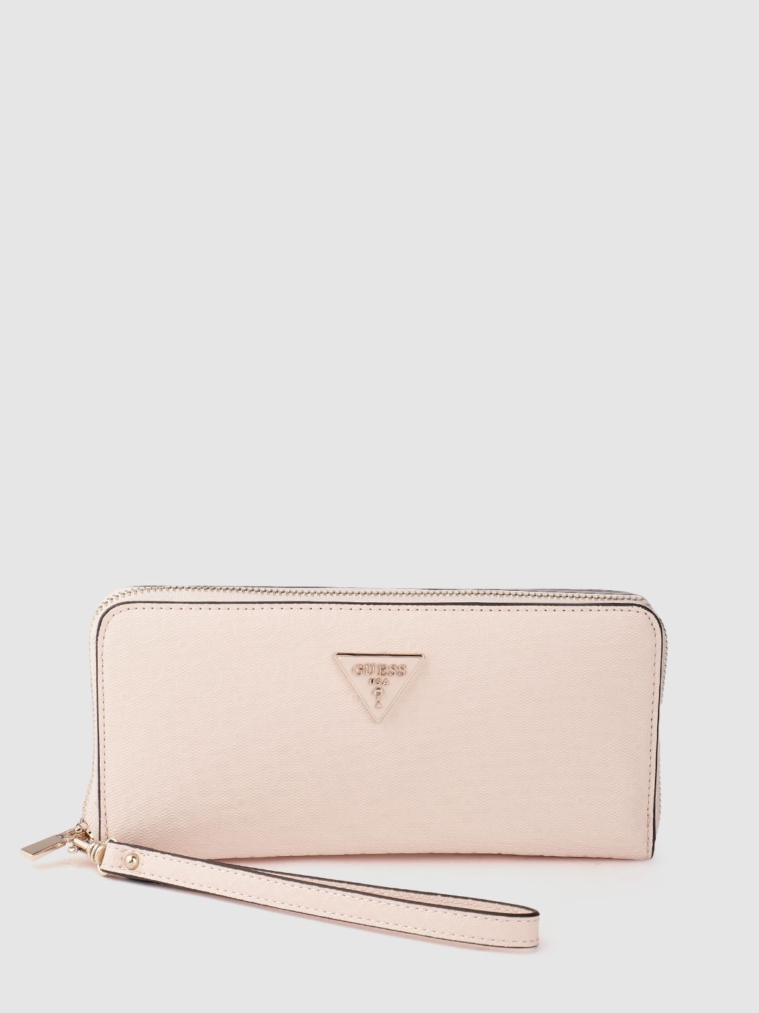 

GUESS Women Brand Logo Textured Zip Around Wallet with Detachable Wrist Loop, Peach