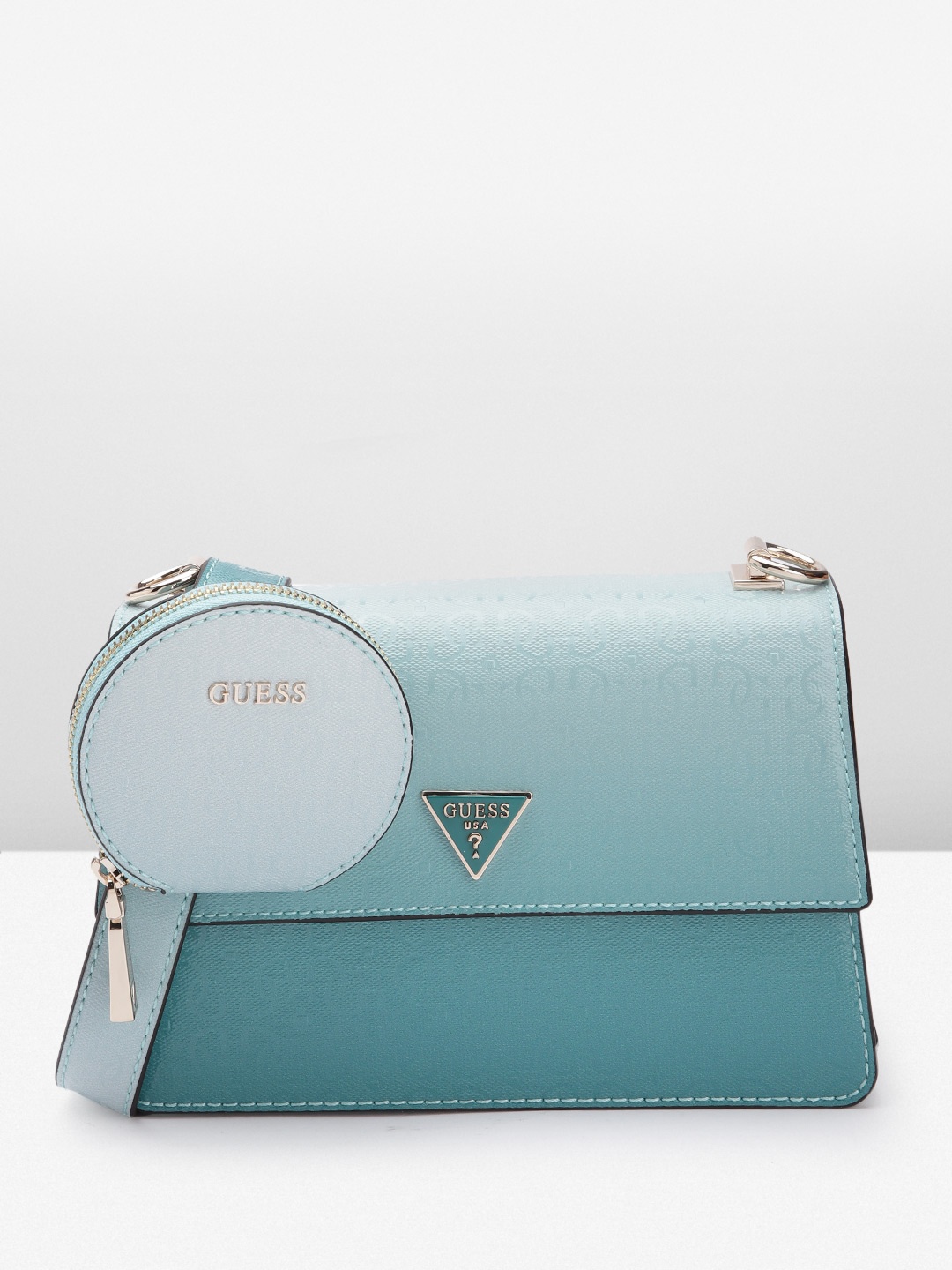 

GUESS Women Brand Logo Textured Structured Sling Bag, Green