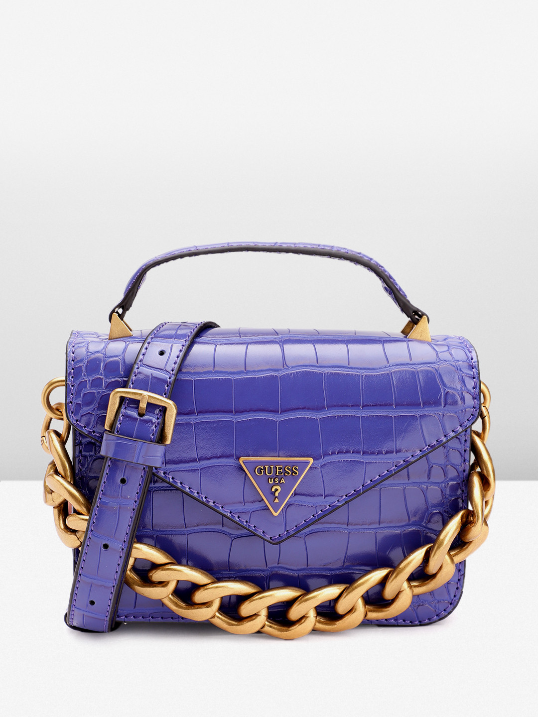 

GUESS Croc Textured Structured Handheld Bag with Detachable Sling Strap, Purple