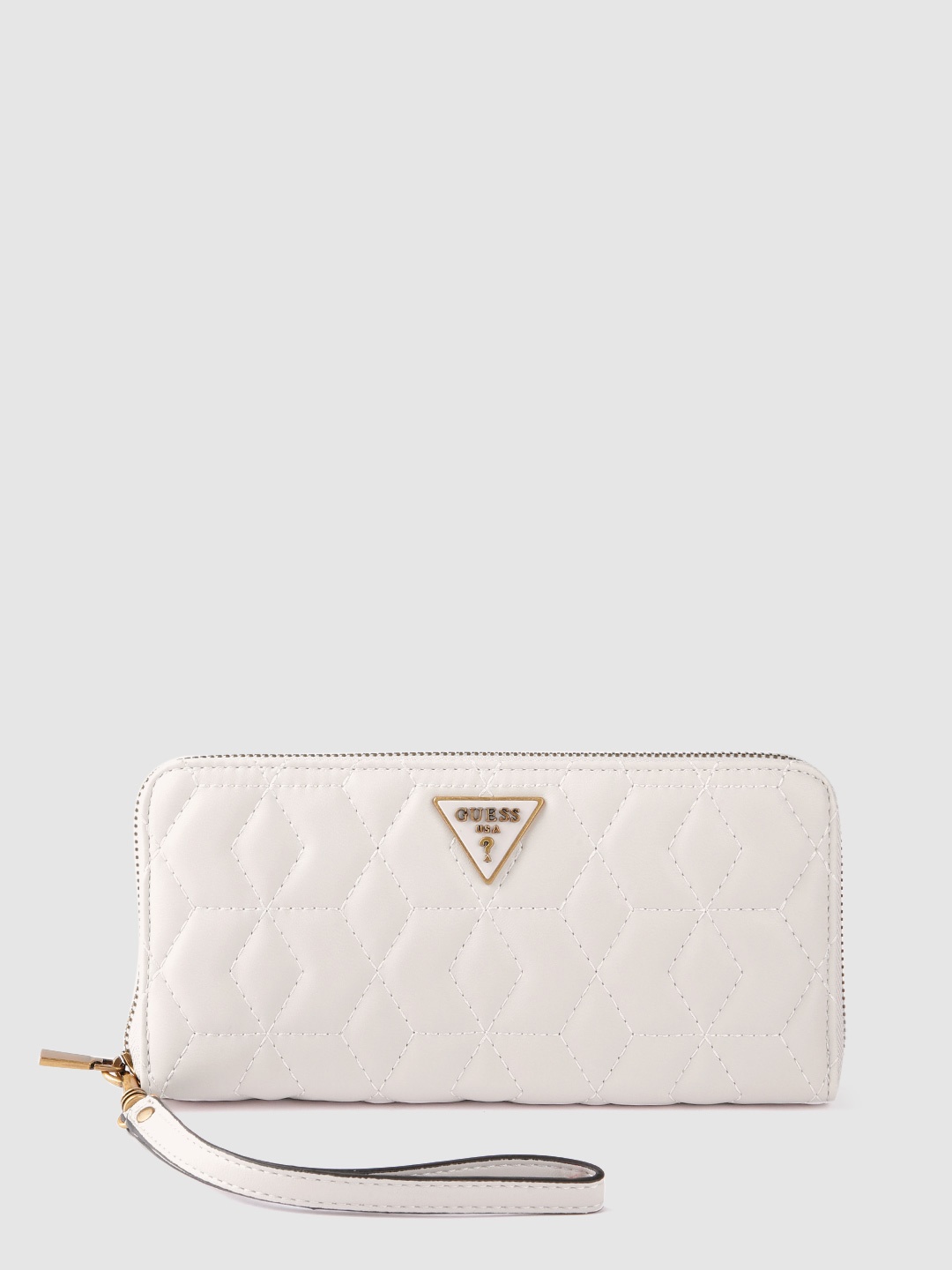 

GUESS Women Geometric Textured Zip Around Wallet with Quilted Detail, Grey