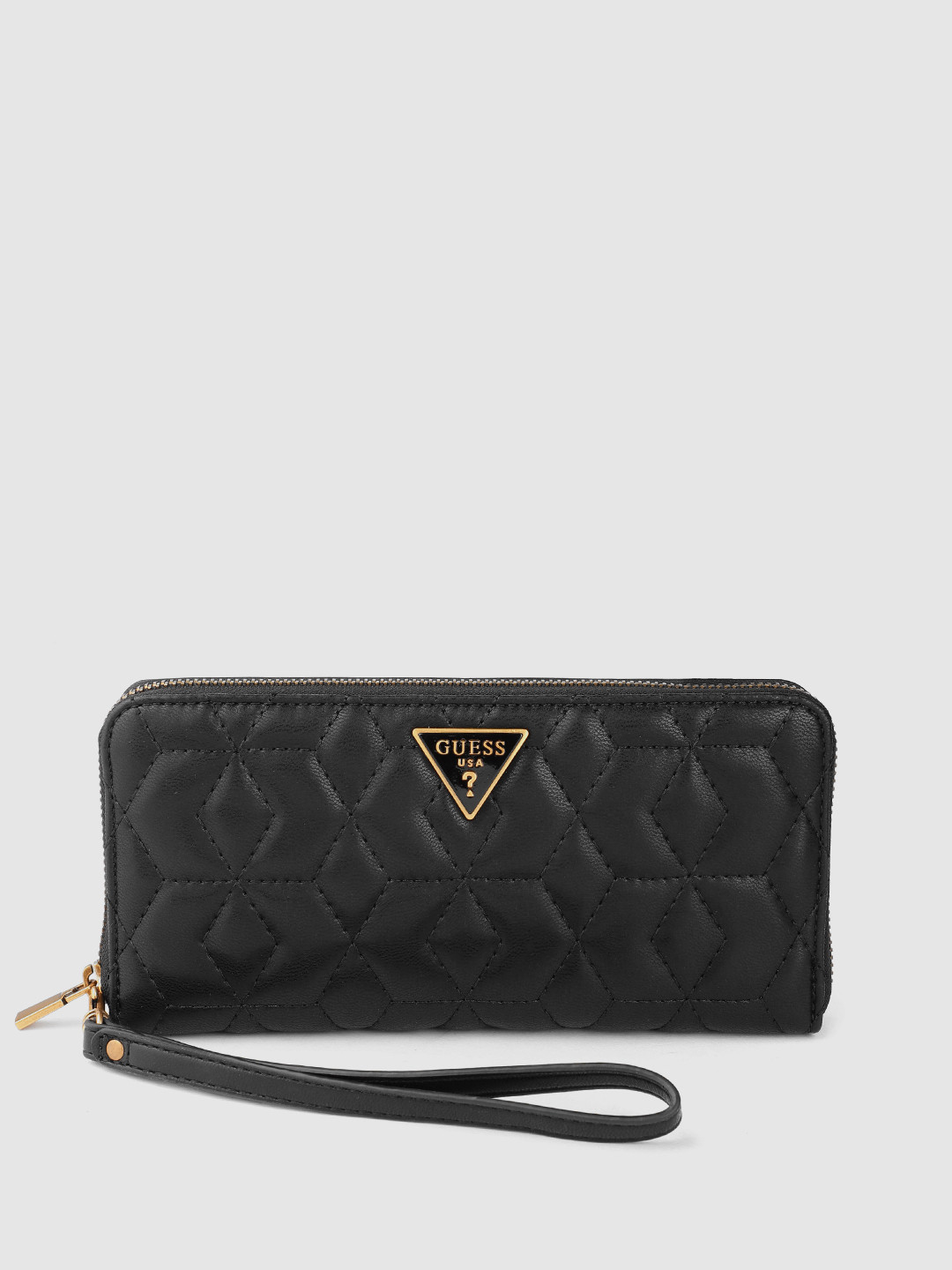 

GUESS Women Quilted Zip Around Wallet with Detachable Wrist Loop, Black