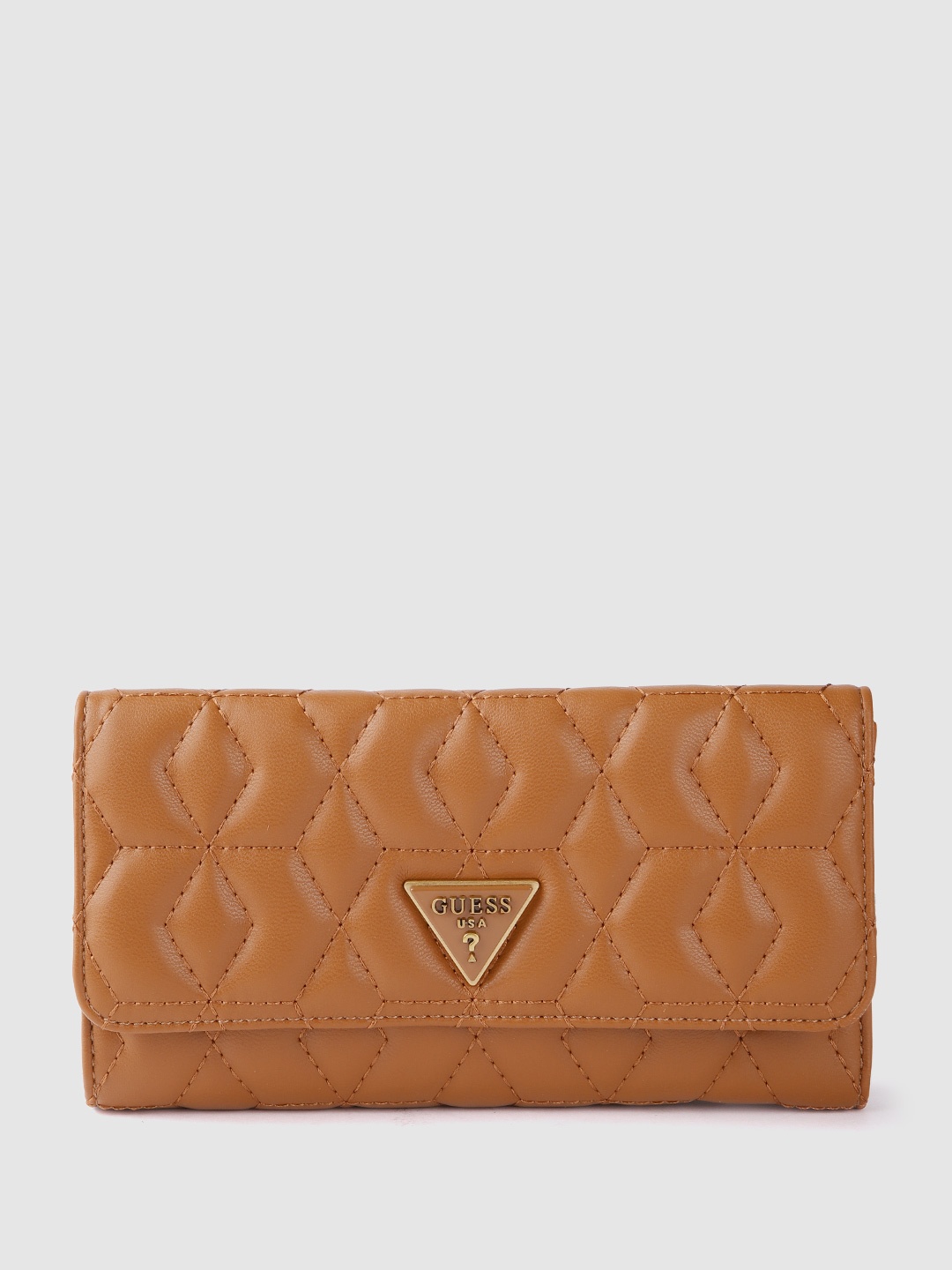 

GUESS Women Geometric Textured Three Fold Wallet with Quilted Detail, Brown