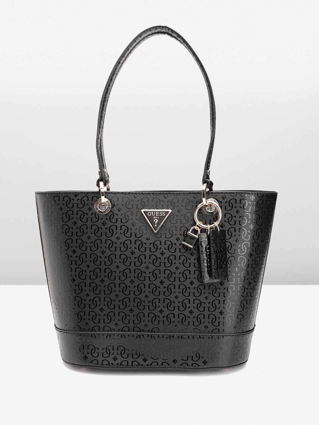 

GUESS Women Brand Logo Textured Structured Shoulder Bag, Black