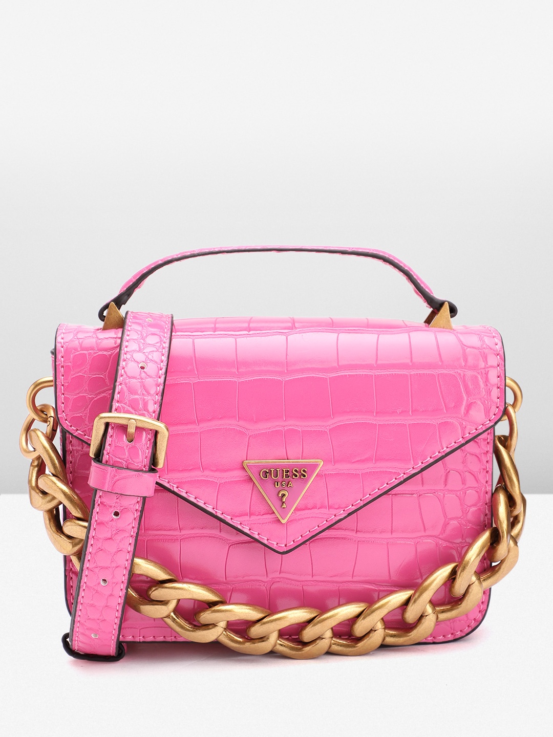 

GUESS Croc Textured Structured Handheld Bag with Detachable Sling Strap, Pink