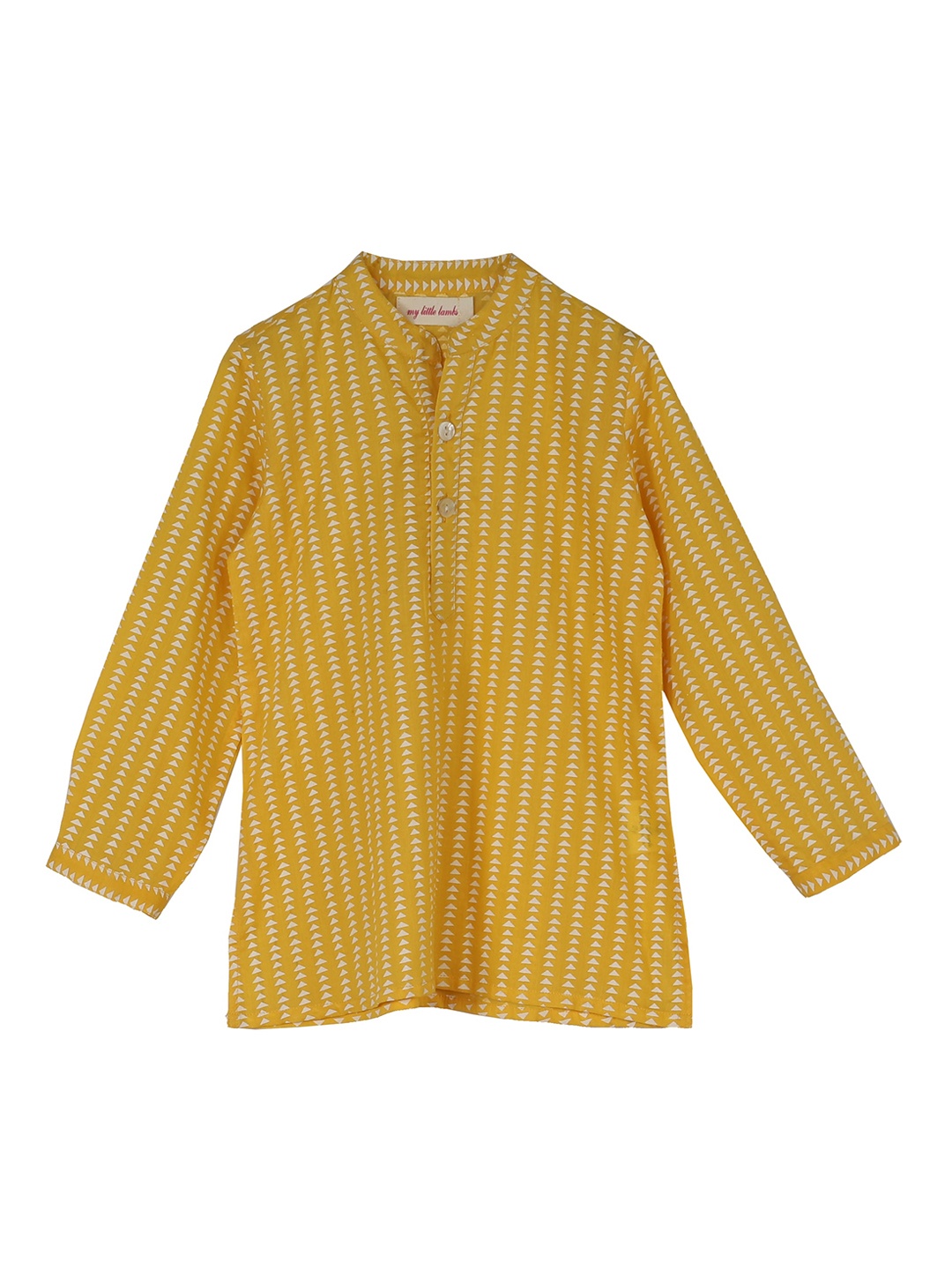 

My Little Lambs Boys Geometric Printed Mandarin Collar Kurta, Yellow