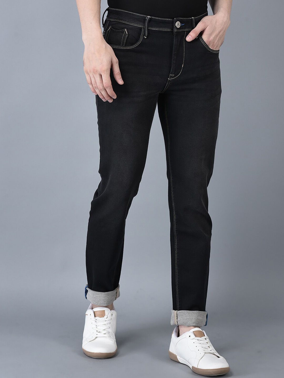 

CANOE Men Smart High-Rise Light Fade Jeans, Black