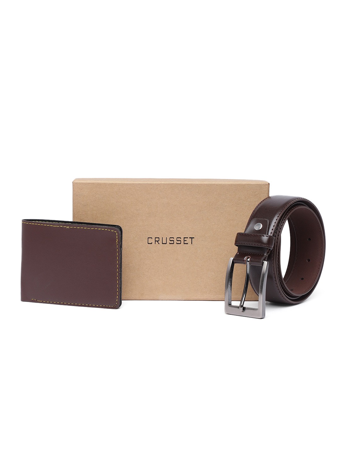 

CRUSSET Men Belt & Wallet Gift Set, Brown