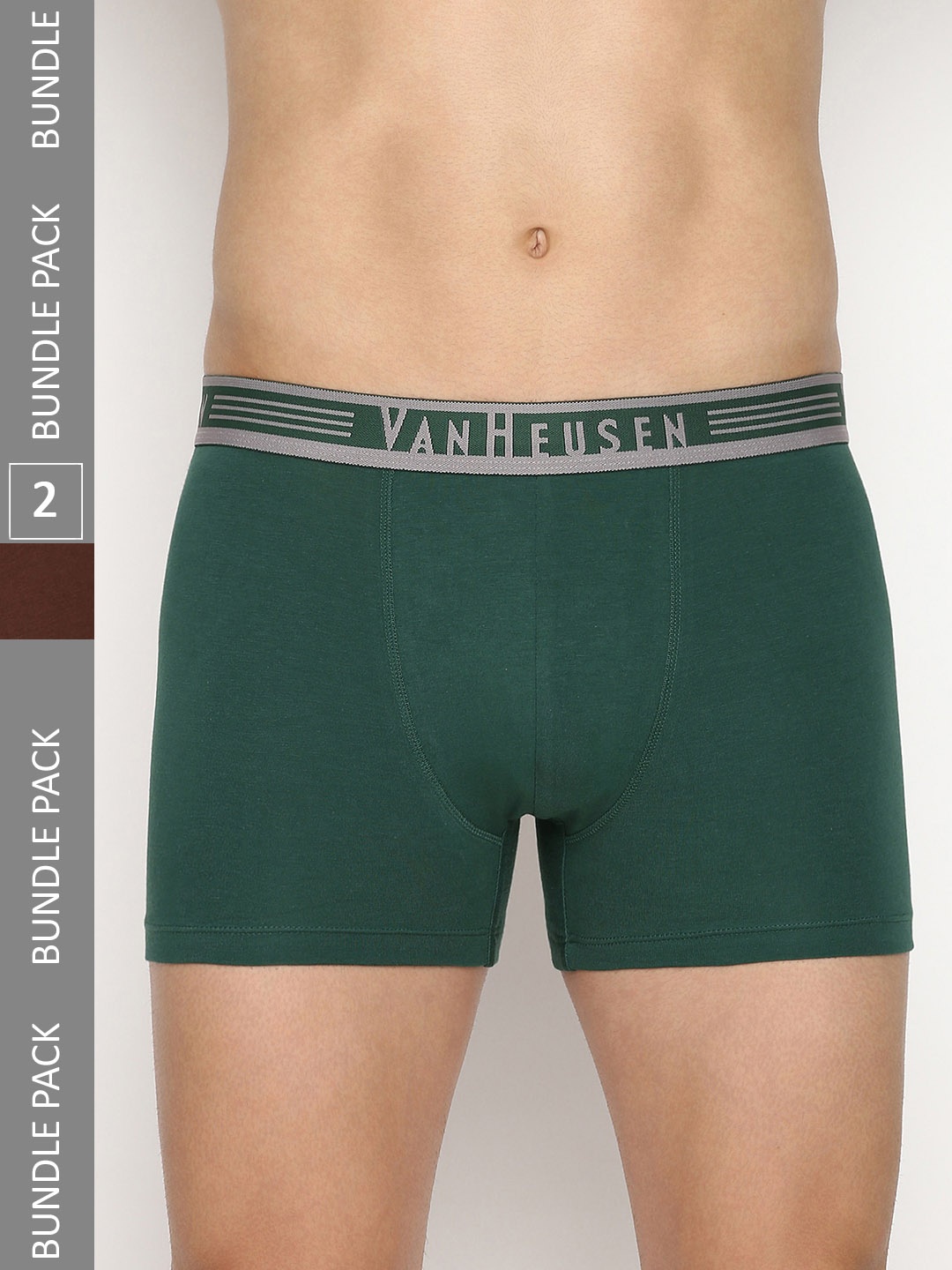 

Van Heusen Men Pack Of 2 Brand Logo Printed Body Defining Fit Trunks, Brown