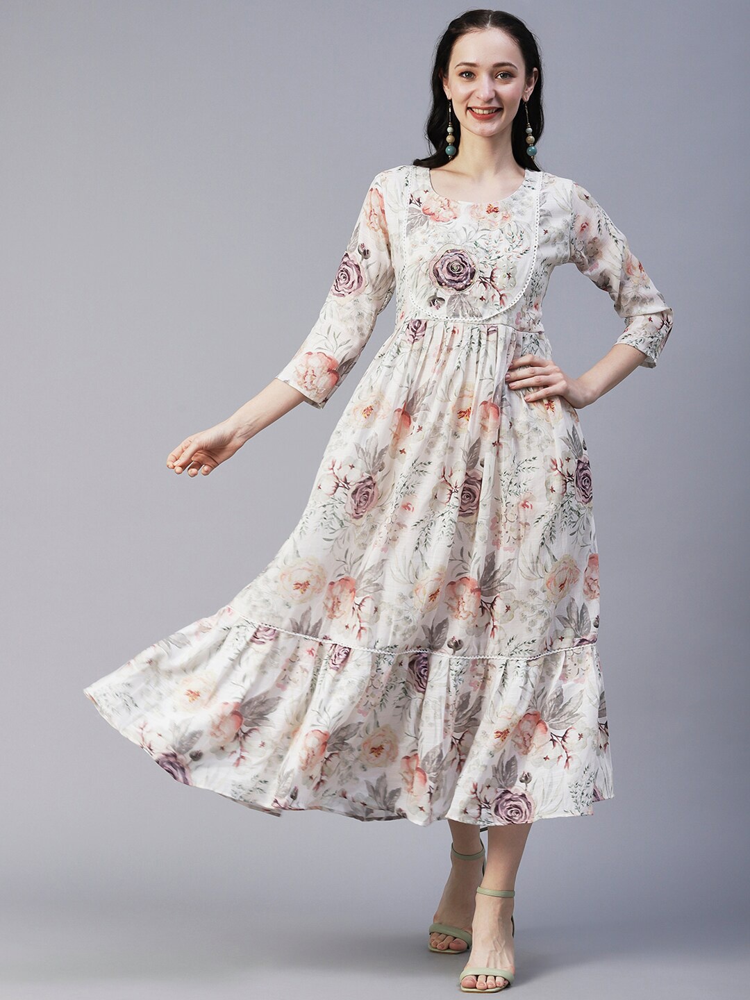 

FASHOR Floral Print Maxi Dress, White