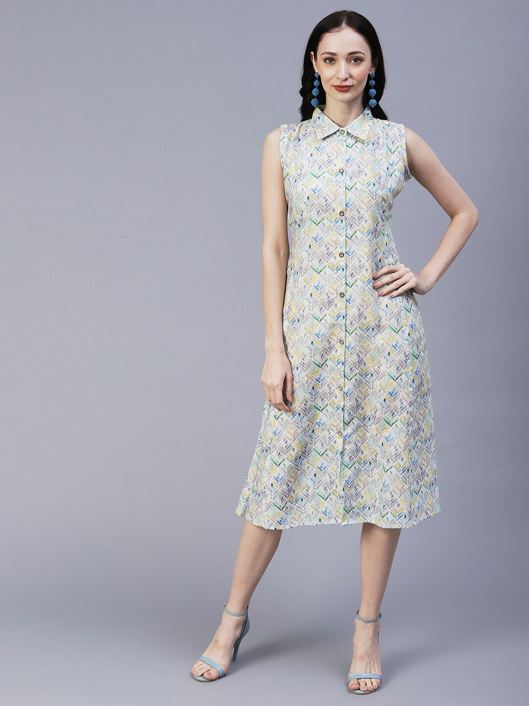 

FASHOR Multicoloured Print Shirt Midi Dress, Multi