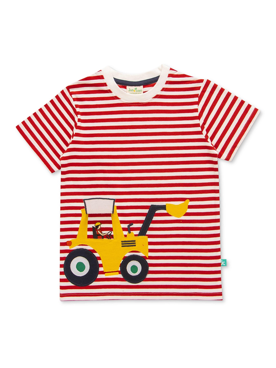 

JusCubs Boys Striped Applique Round Neck Cotton T-shirt, Red