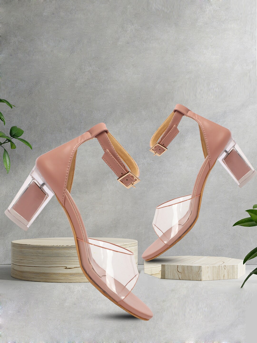 

Picktoes Open Toe Block Heels With Ankle Loop, Pink