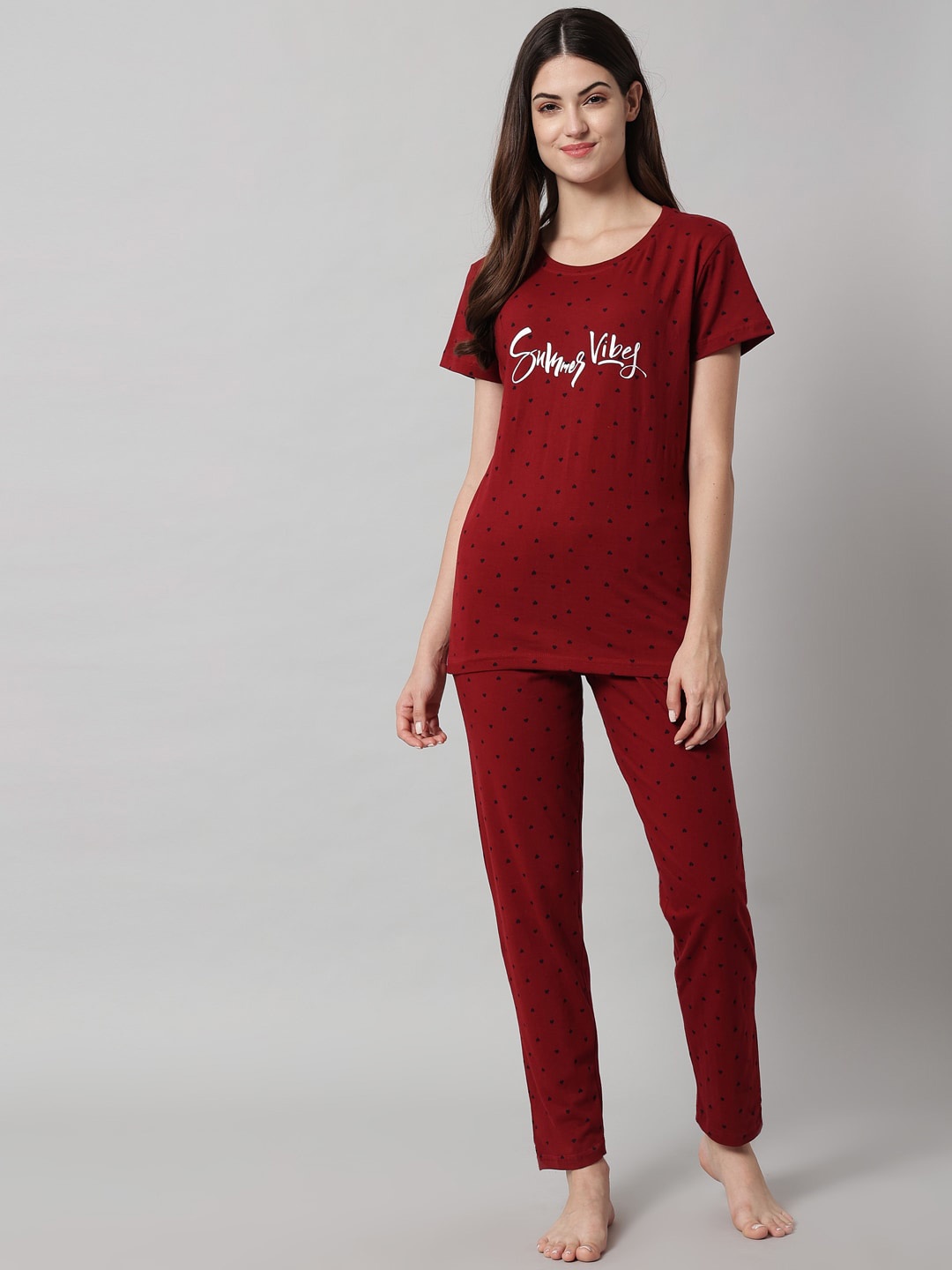

SEPHANI Conversational Printed Pure Cotton Night Suit, Maroon