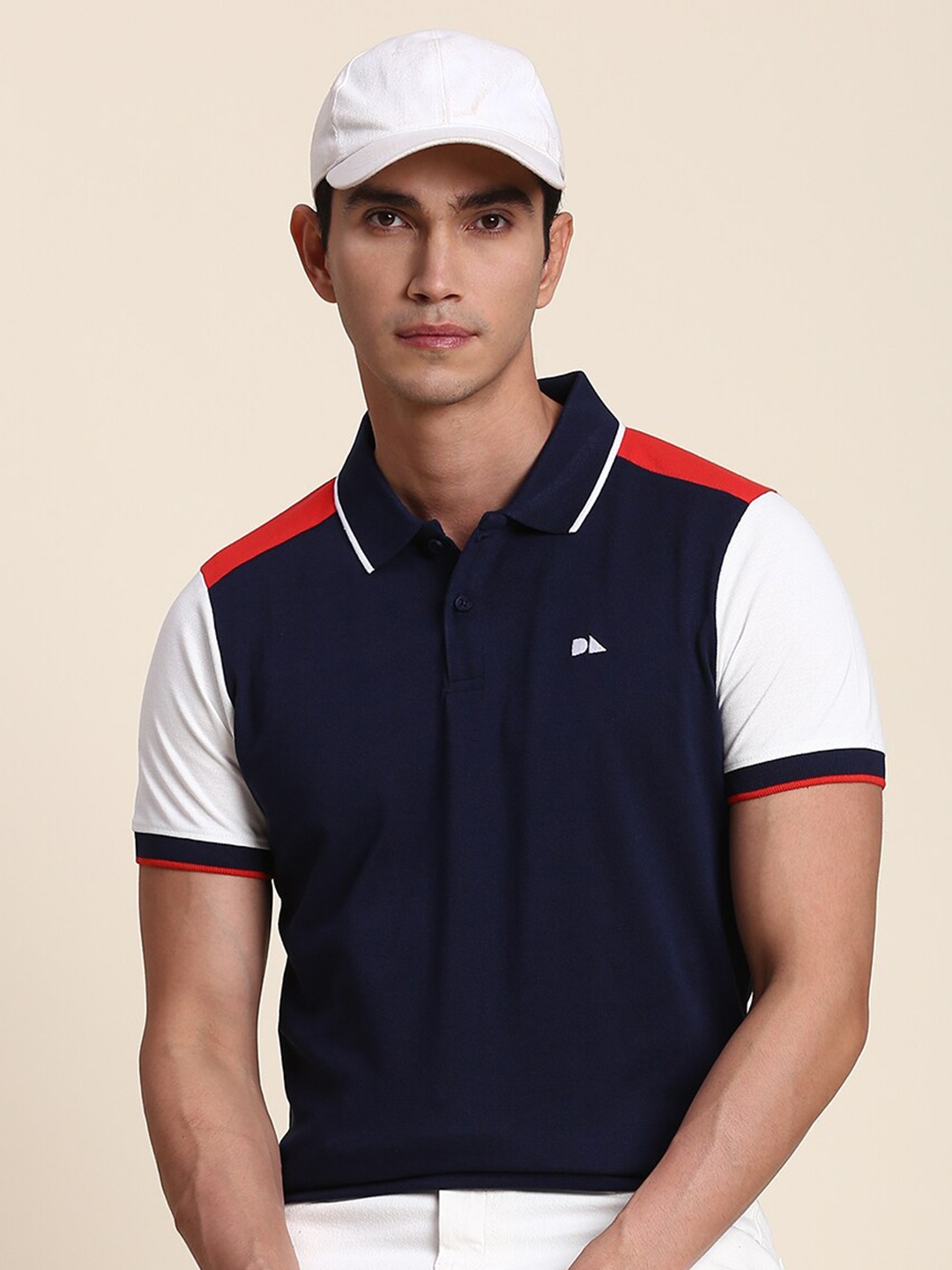 

Dennis Lingo Back Colourblocked Polo Collar Regular Fit T-Shirt, Navy blue