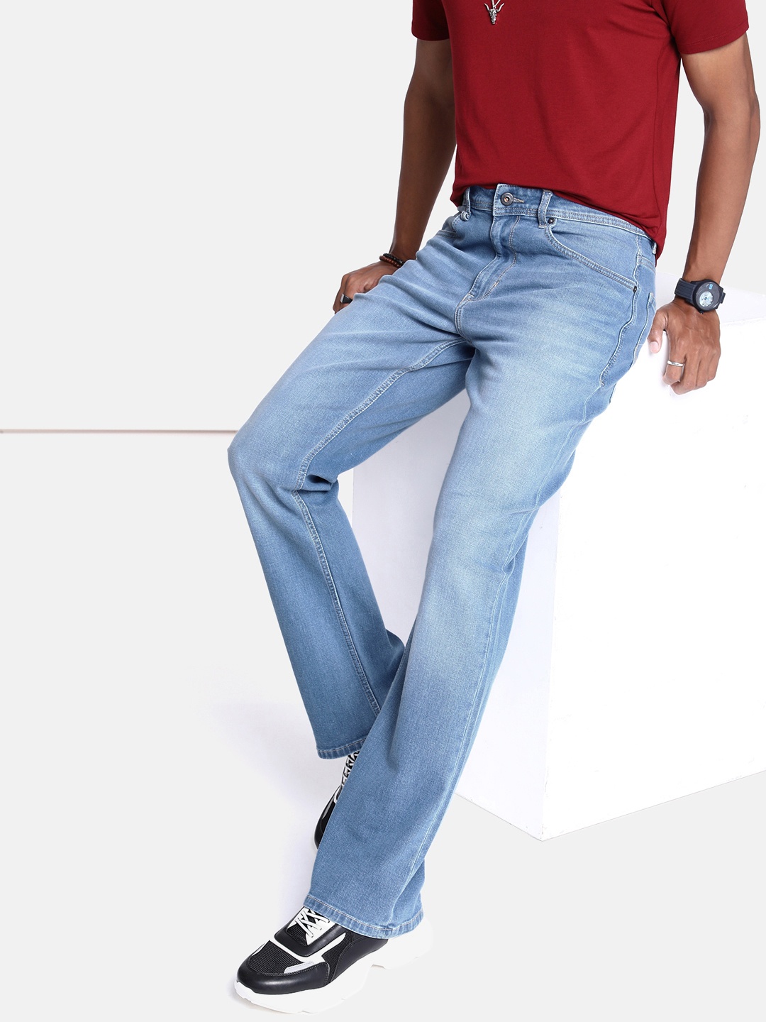 

The Roadster Life Co. Men Sea Blue Nostalgic Back to School_Vintage Bootcut Casual Jeans