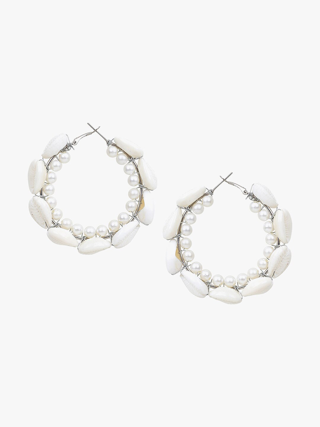 

KACY Silver-Plated Pearls Studded Circular Hoop Earrings, White