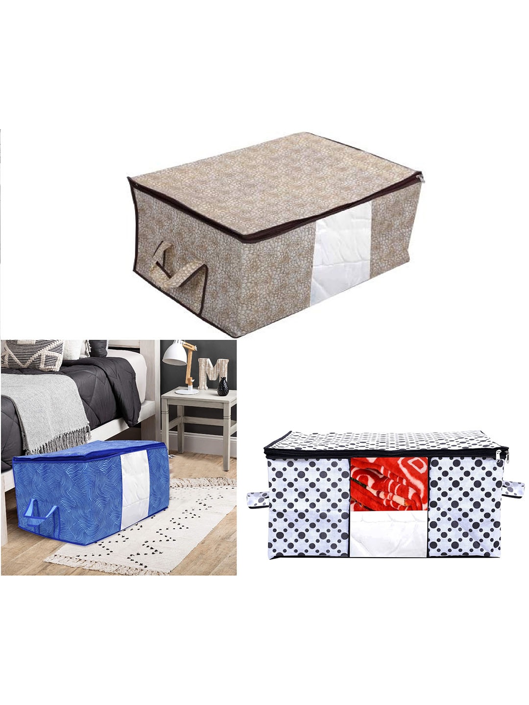 

Home Fresh Blue & White 3-Pcs Printed Large Canvas Multi Utility Organisers