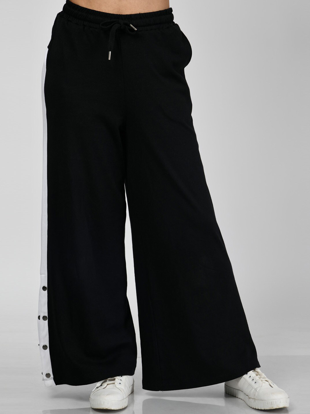 

aastey Women Cotton Relaxed Fit Wide Leg Track Pants, Black