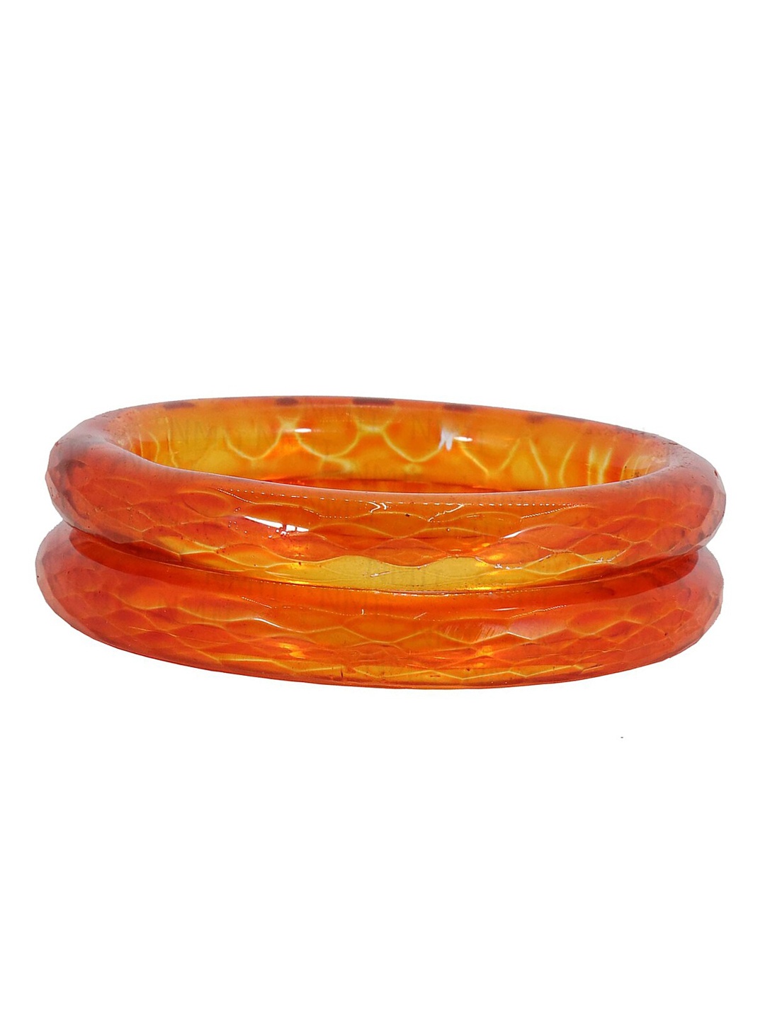 

NMII Set Of 2 Diamond Cut Textured Kada Bangles, Orange