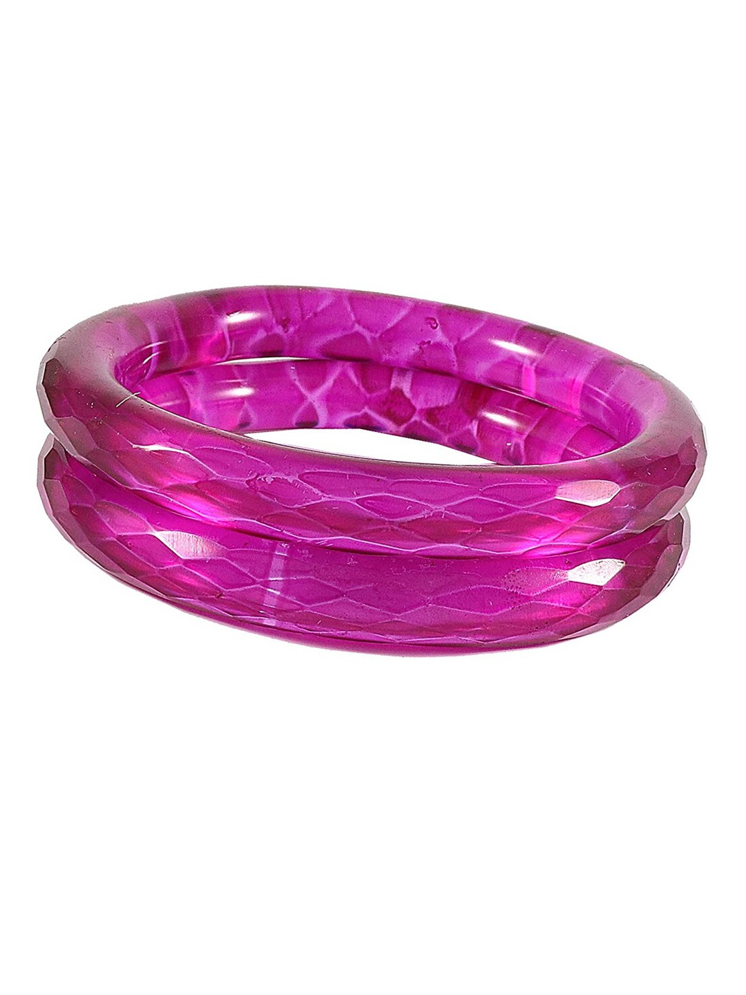 

NMII Set Of 2 Glass With Diamond Cut Textured Kada Bangles, Magenta