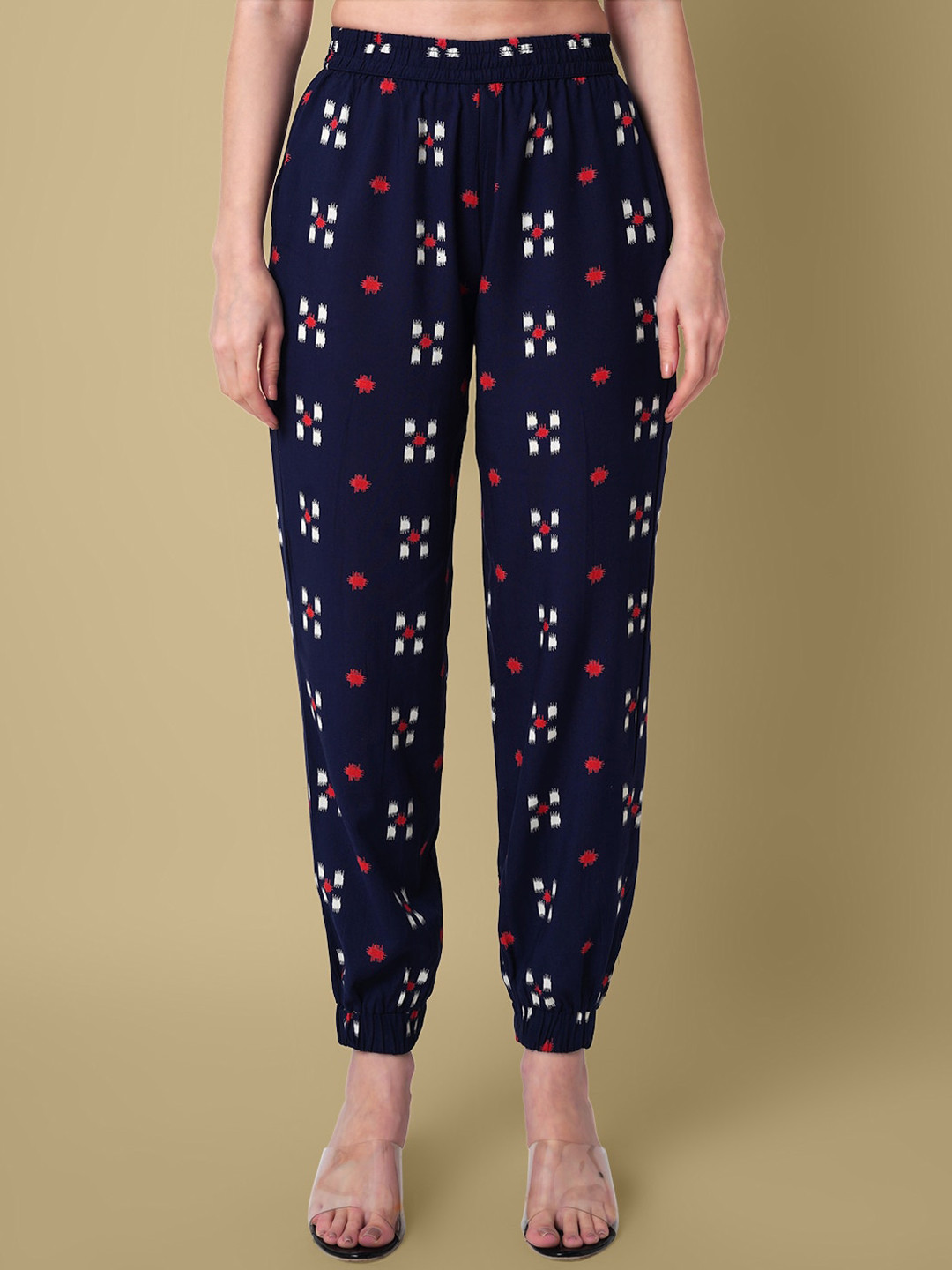 

DAEVISH Women Floral Printed Relaxed Easy Wash Joggers, Blue