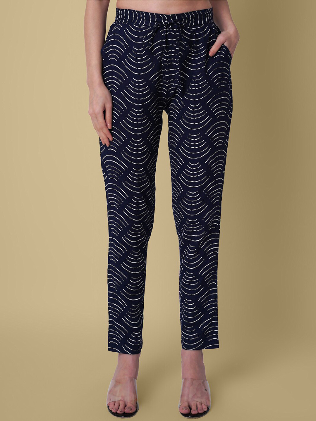 

DAEVISH Women Ethnic Motifs Printed Relaxed Easy Wash Trousers, Blue