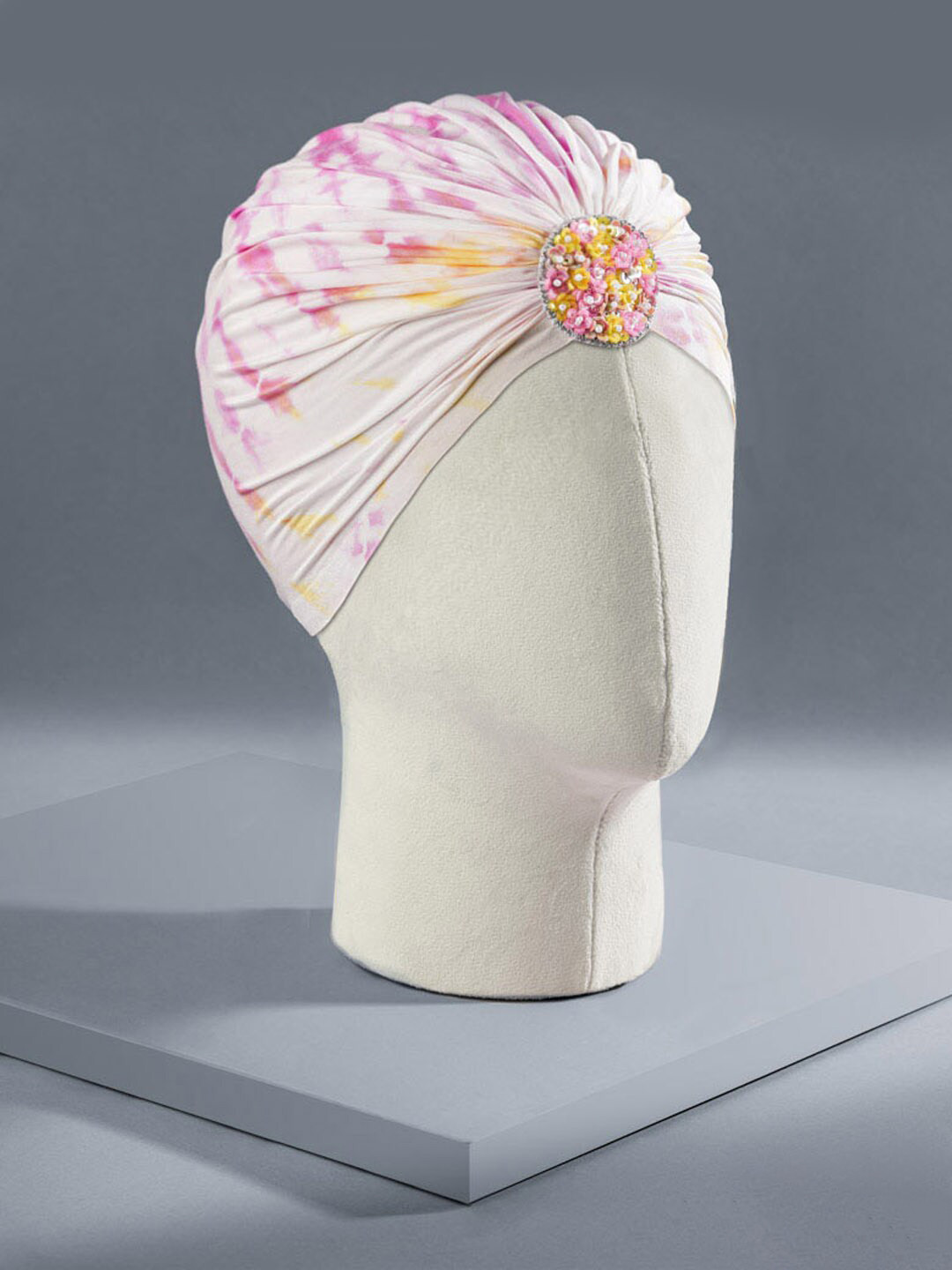 

HAIR DRAMA CO. Women Embellished Hair Accessory Set Tie-Dye Turban, White