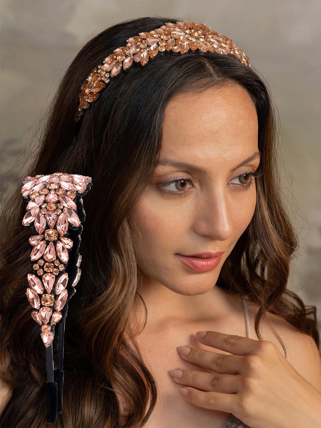 

HAIR DRAMA CO. Women Embellished Broad Hairband, Rose gold