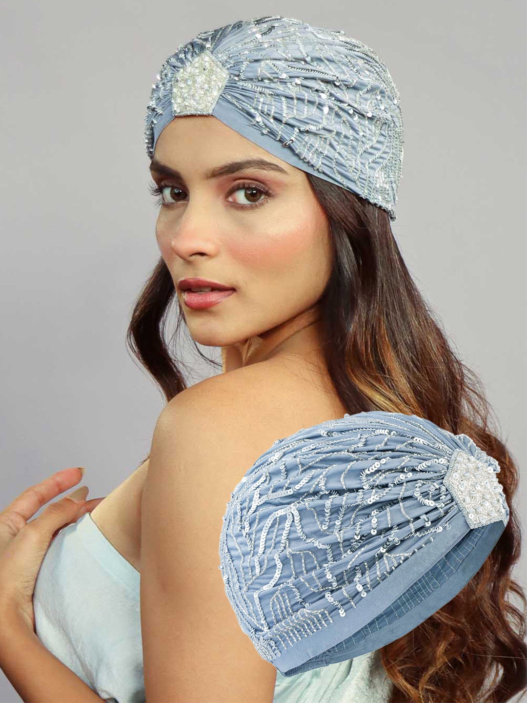 

HAIR DRAMA CO. Women Embellished Turban Hair Accessory Set, Grey