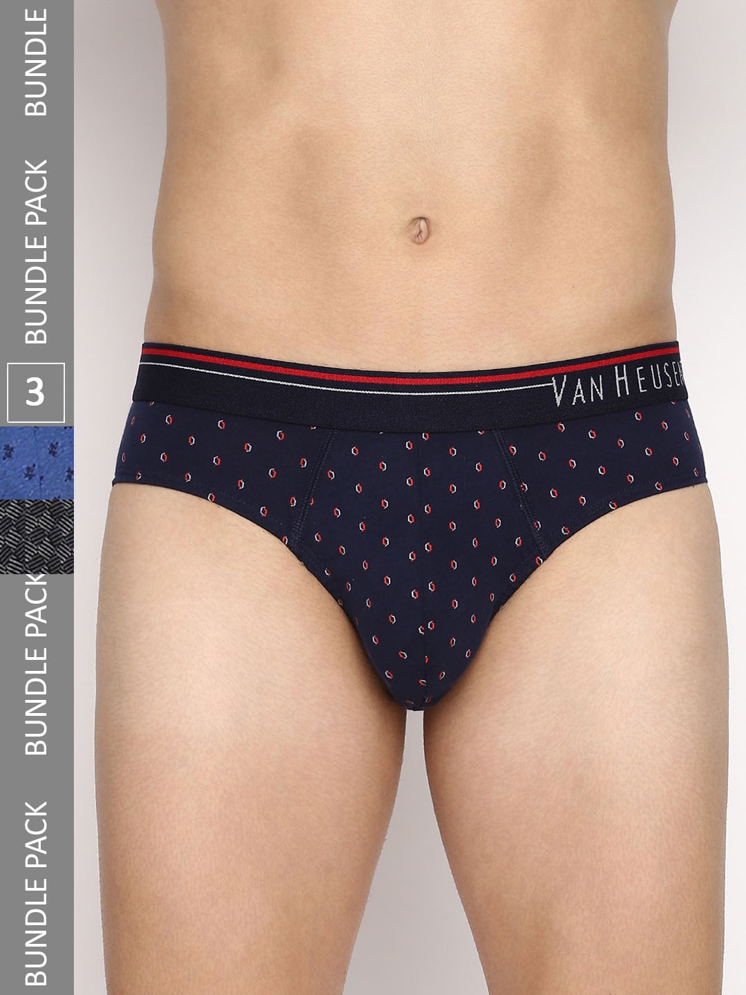 

Van Heusen Men Pack Of 3 Printed Pure Cotton Anti Bacterial Basic Briefs, Navy blue