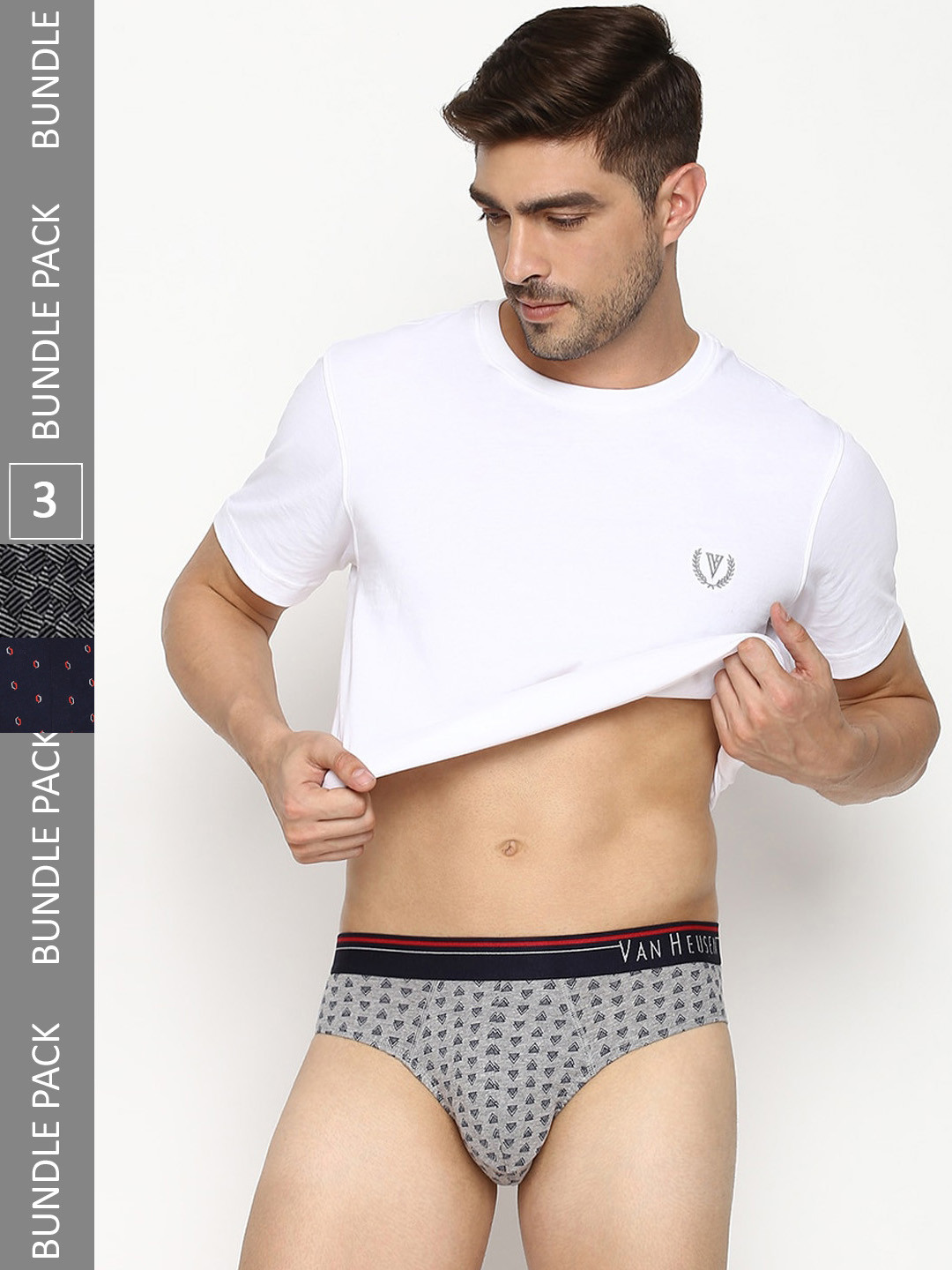 

Van Heusen Men Pack of 3 Printed Anti Bacterial Super Soft Briefs, Black