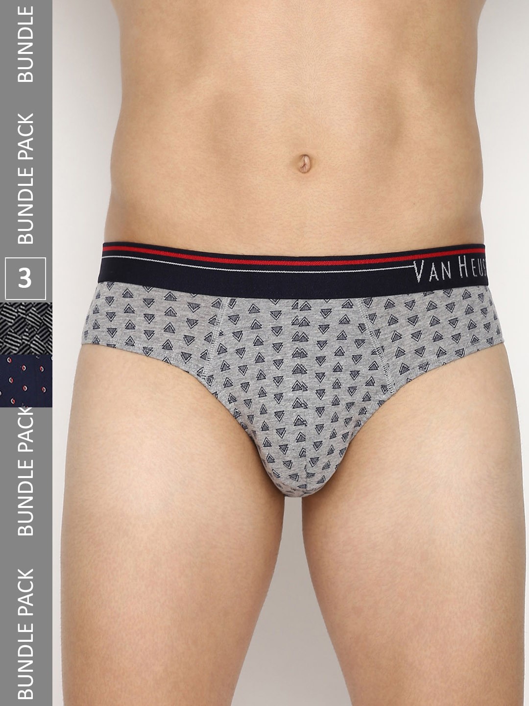 

Van Heusen Men Pack Of 3 Printed Pure Cotton Anti Bacterial Basic Briefs, Grey