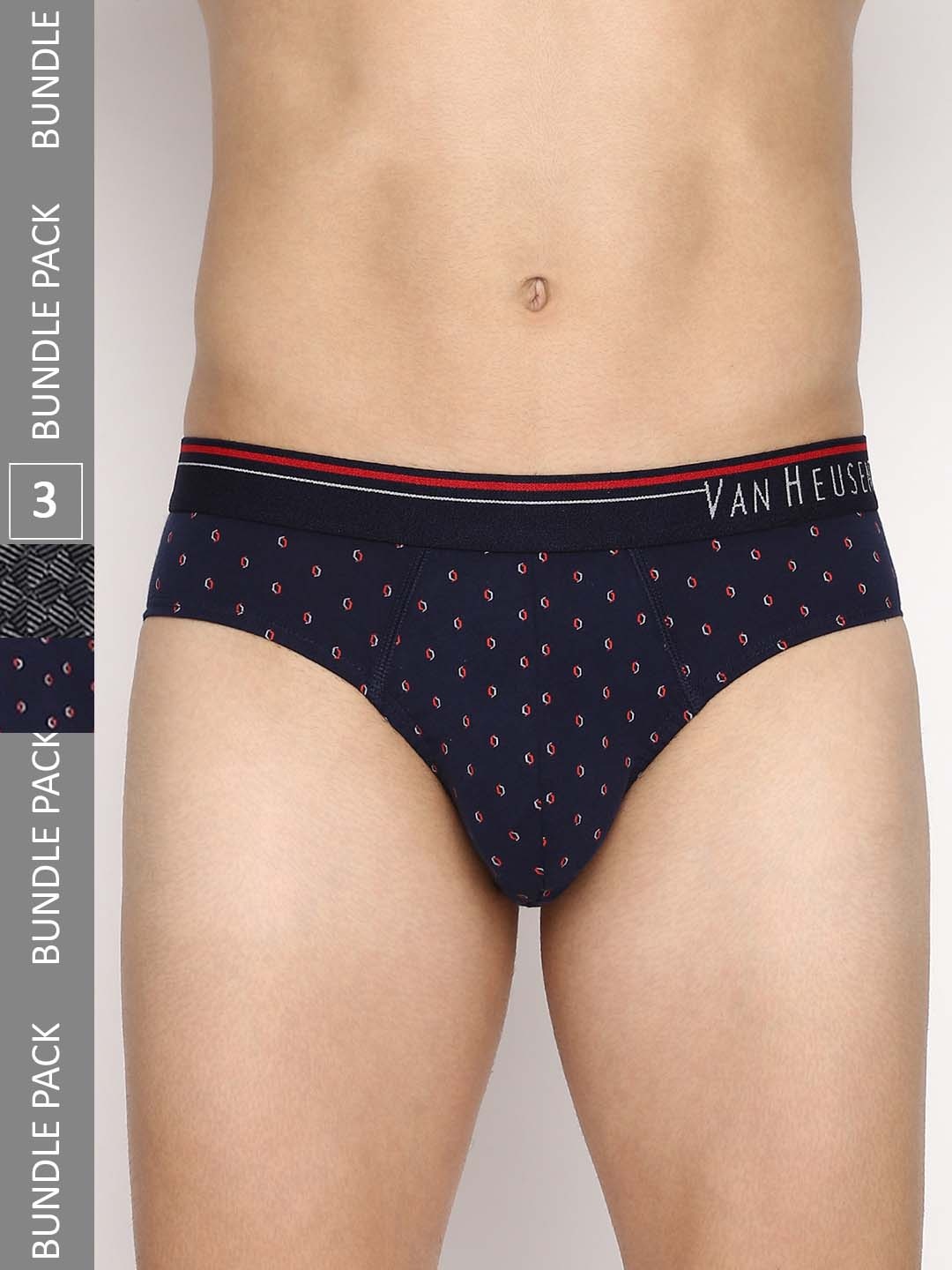 

Van Heusen Men Pack of 3 Printed Anti Bacterial Super Soft Briefs, Navy blue