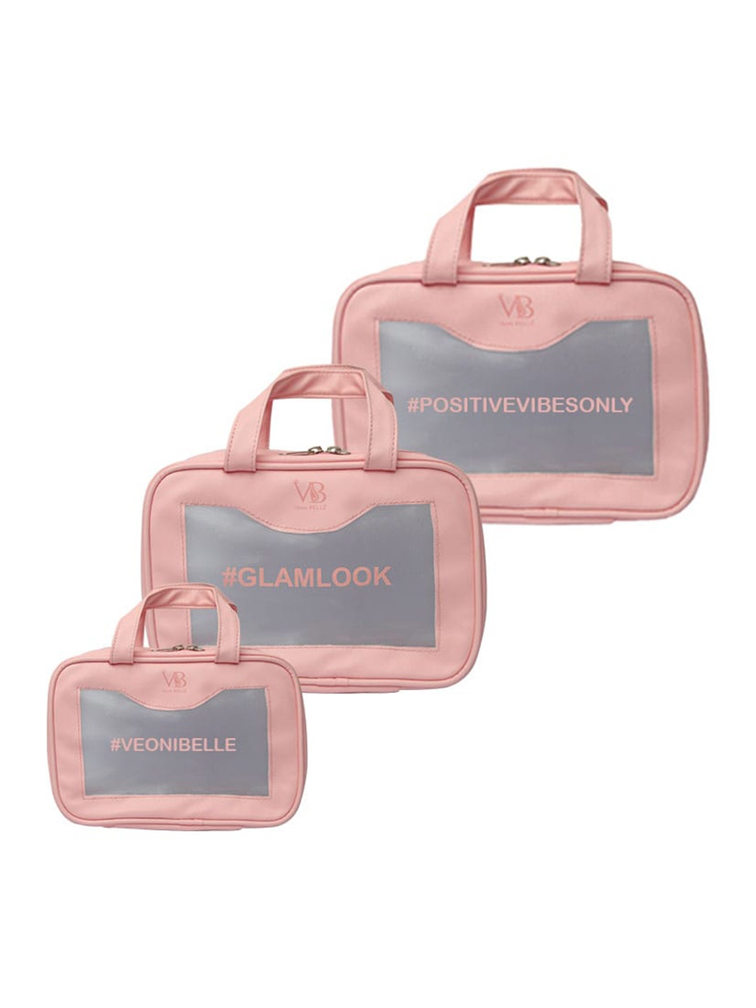 

Veoni BELLE Pink 3 Pieces Printed PVC Makeup Organiser Pouch