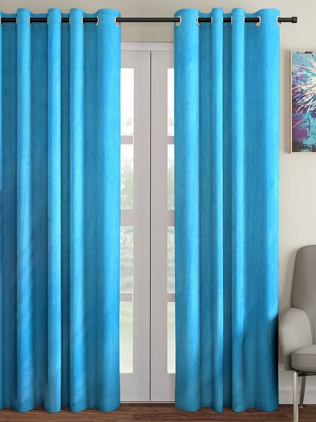 

Home Sizzler Turquoise Blue Solid Black Out Long Door Curtain