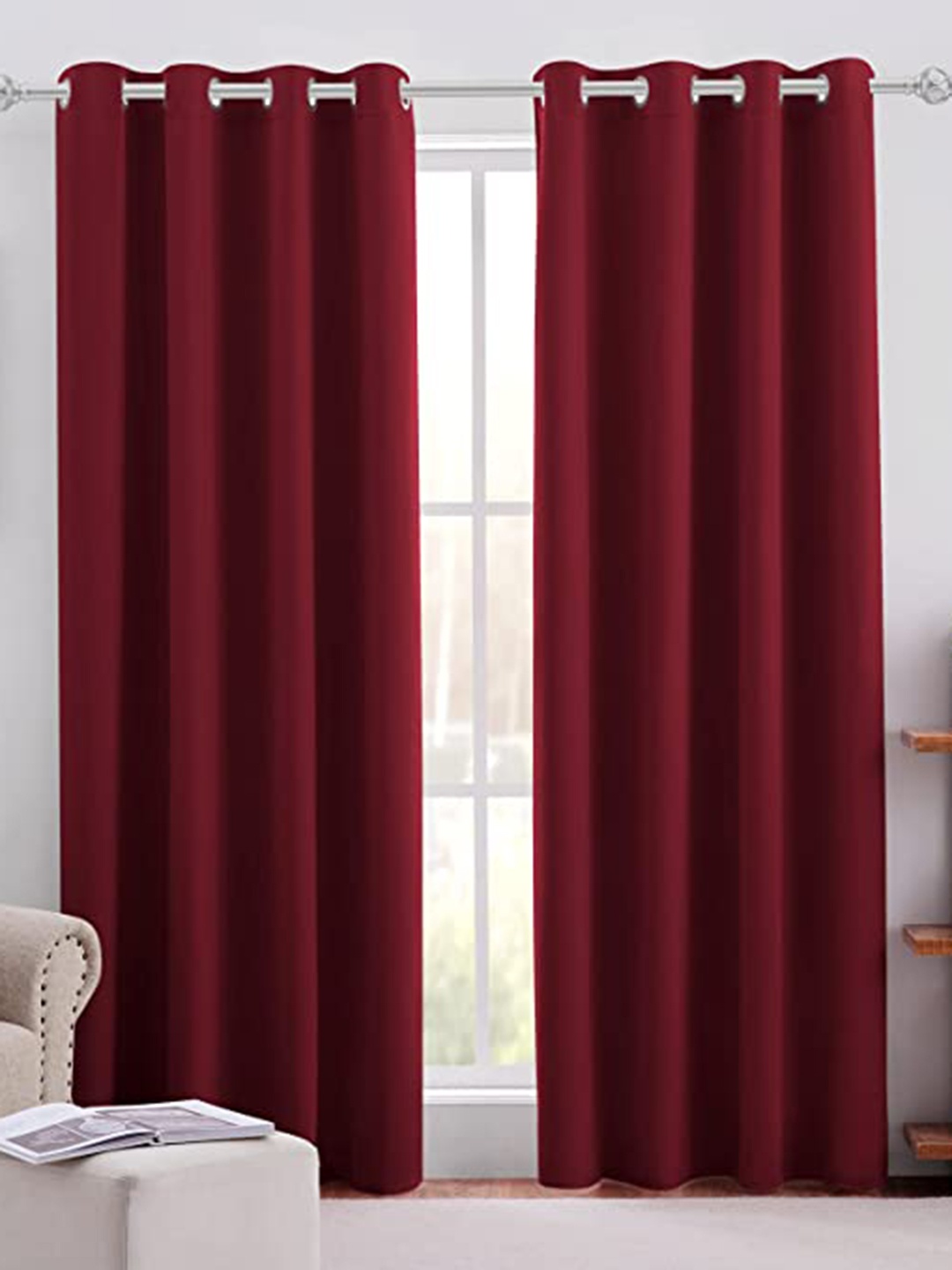 

Home Sizzler Maroon & Silver-Toned 2 Pieces Solid Black Out Door Curtain